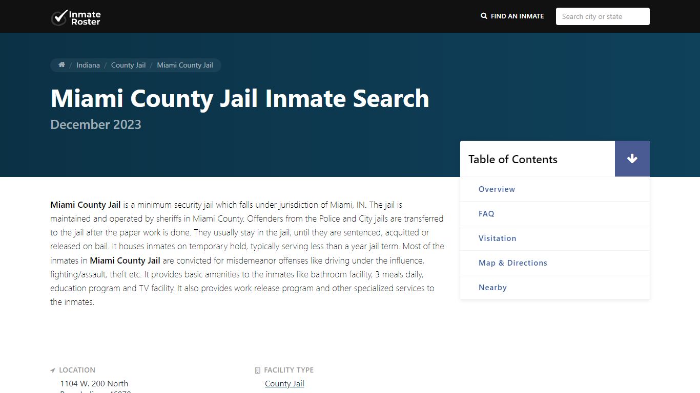 Inmate Search | Miami County Jail - Peru, IN - InmateRoster